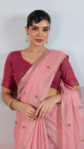 Peach Handloom Cotton Silk Saree